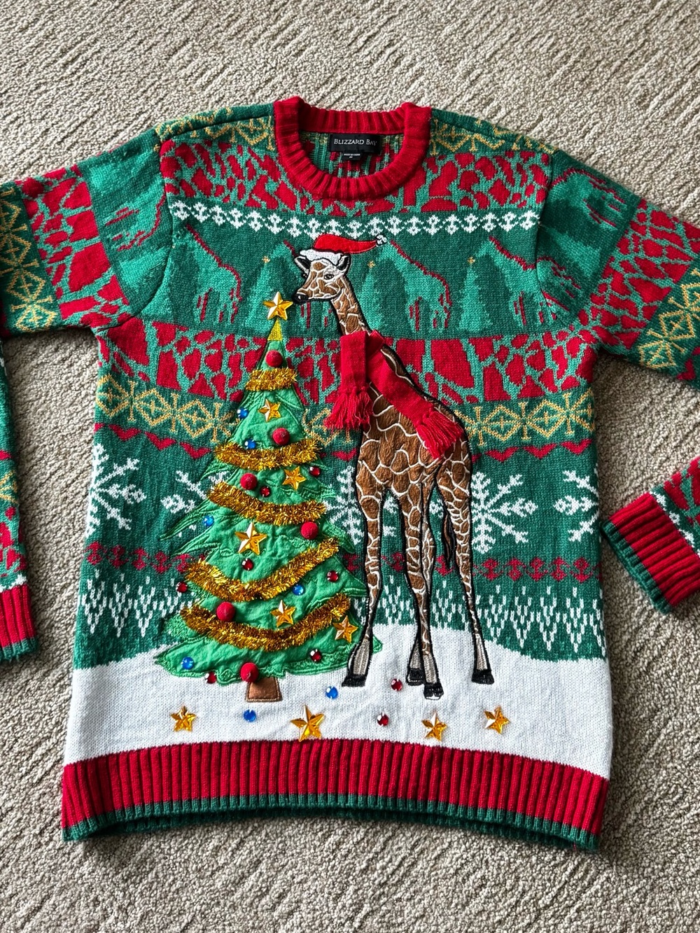 Blizzard Bay Holiday Giraffe Christmas Tree 3D Sweater Men’s S Ugly Party Stars